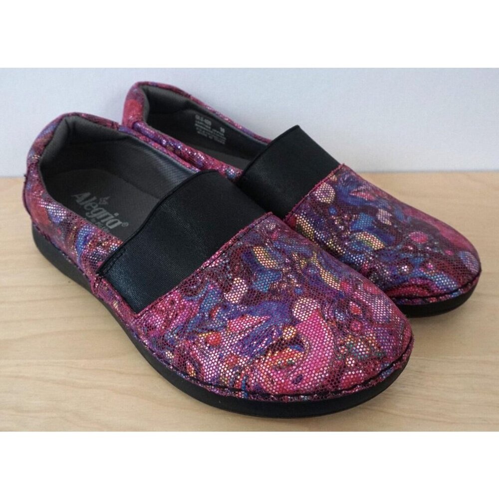 Alegria Pink Blue Floral Slip On Clogs Shoes Size 39 US 9